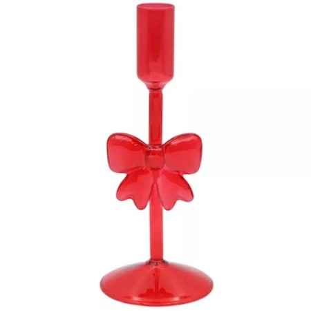 Porta candela con fiocco in vetro dm2,5 h19cm Red