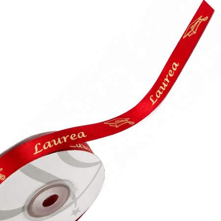 Nastro in raso con scritta " laurea" 15mm 25mt Rosso - Oro